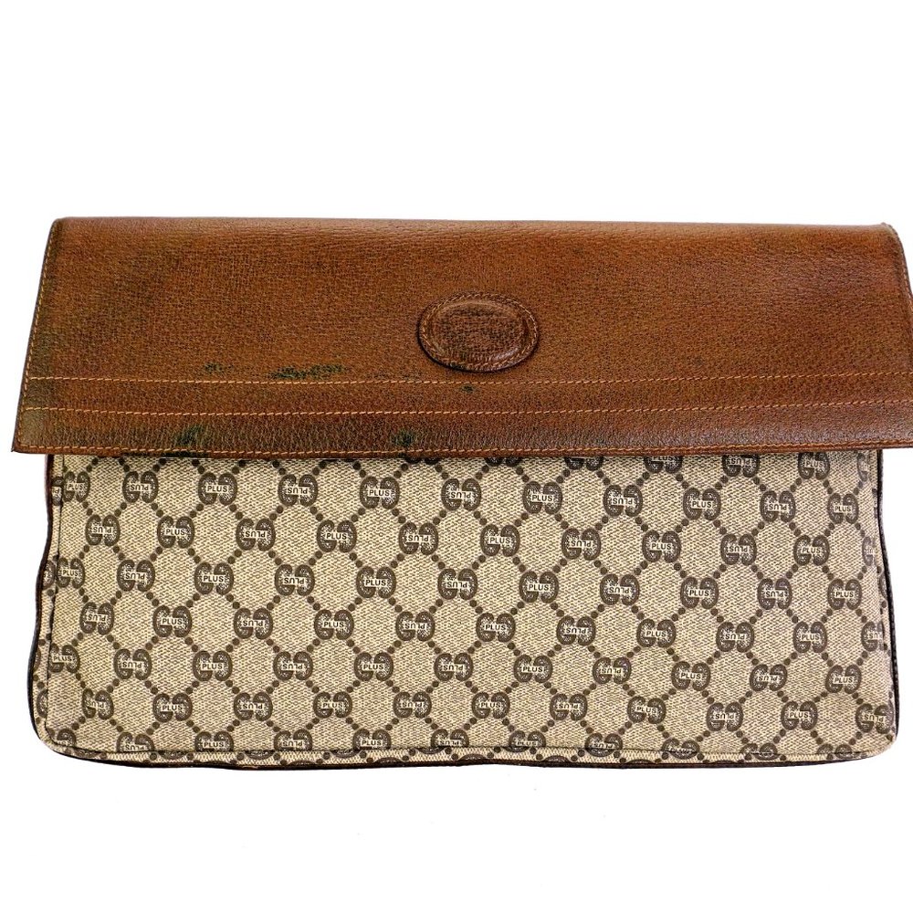 Vintage Gucci Plus Supreme GG Monogram Coated Canvas Leather Clutch Bag